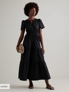 Quince black organic cotton tiered maxi dress